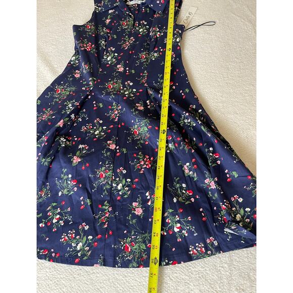NWT Chetta B Women's Shift Fit Midi Dress Blue 10 Strawberry Floral Novelty Chic - Picture 13 of 16